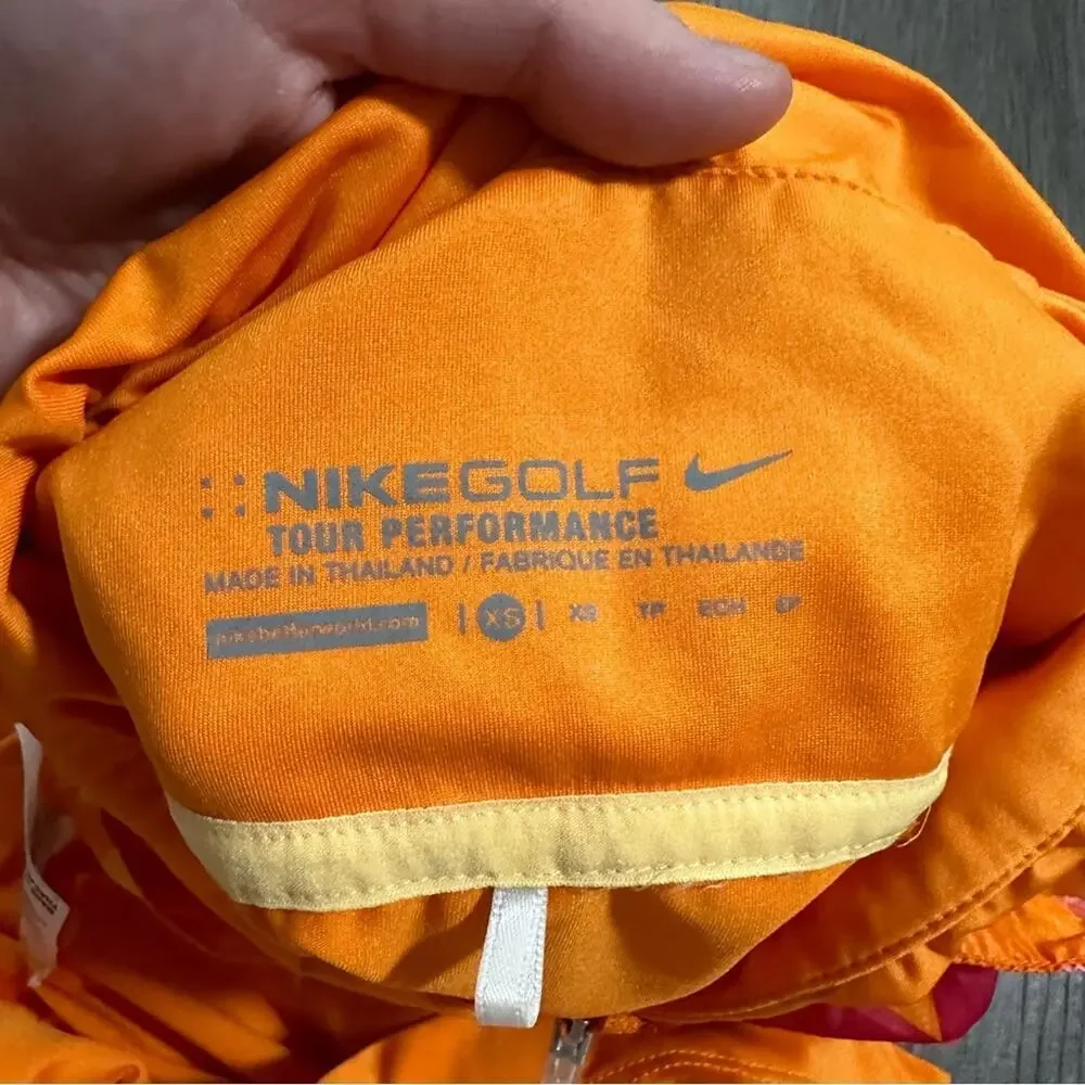 Nike Golf Tour Performance Orange Geometric Print Short Sleeve Jacket‎ Size XS